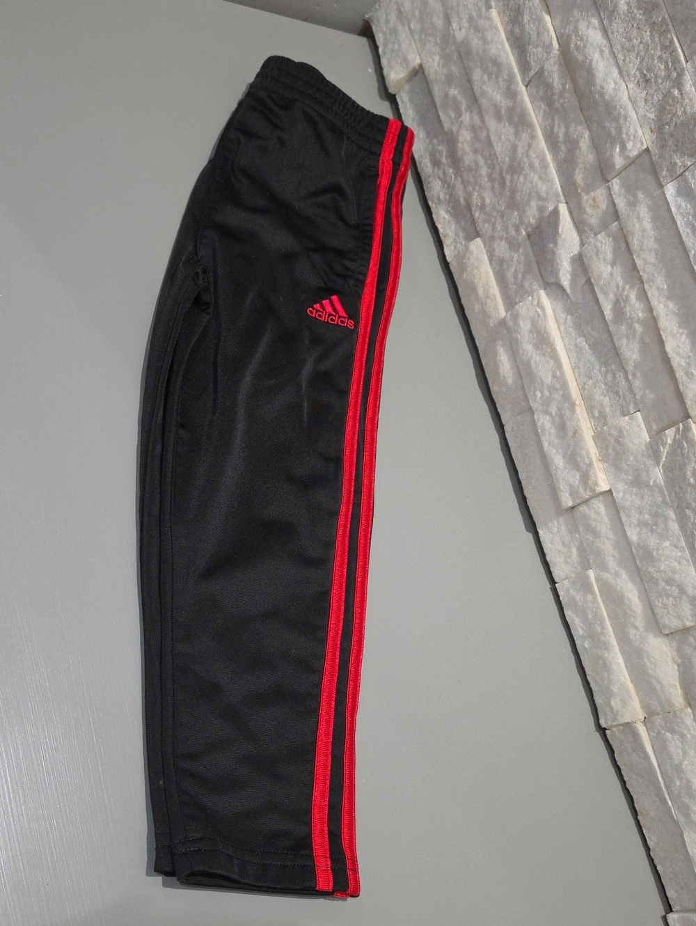 adidas Black Sweatpants with Red Side Stripes - Kids